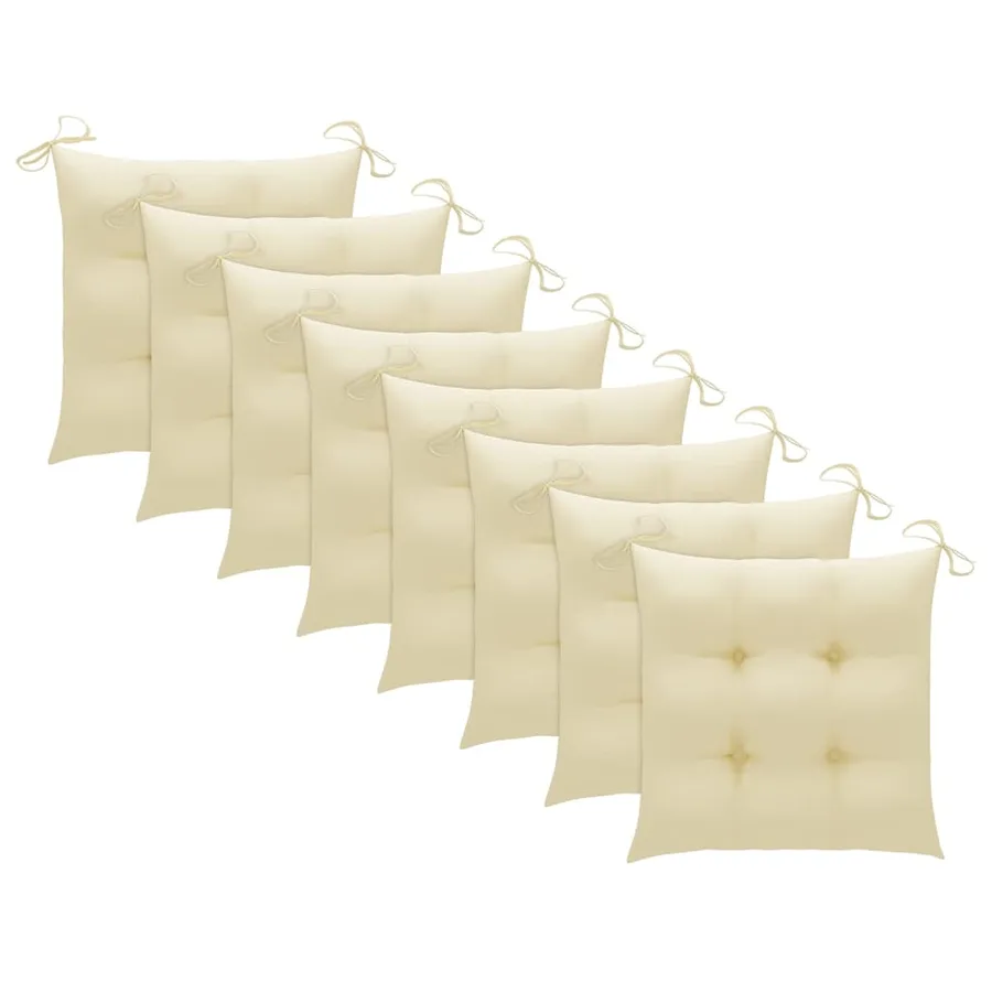 Chaises de jardin lot de 8 et coussins blanc crème Teck solide - 7