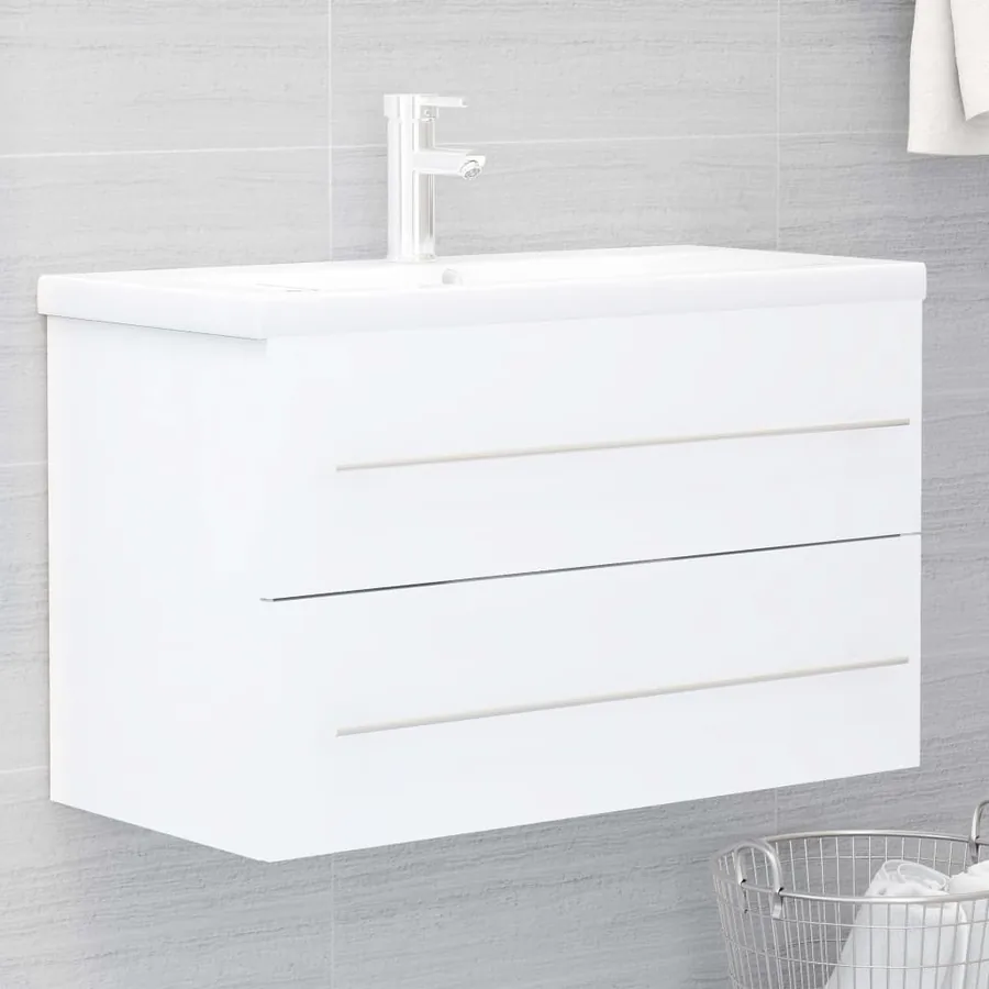 Armoire d'évier avec lavabo intégré Blanc Aggloméré