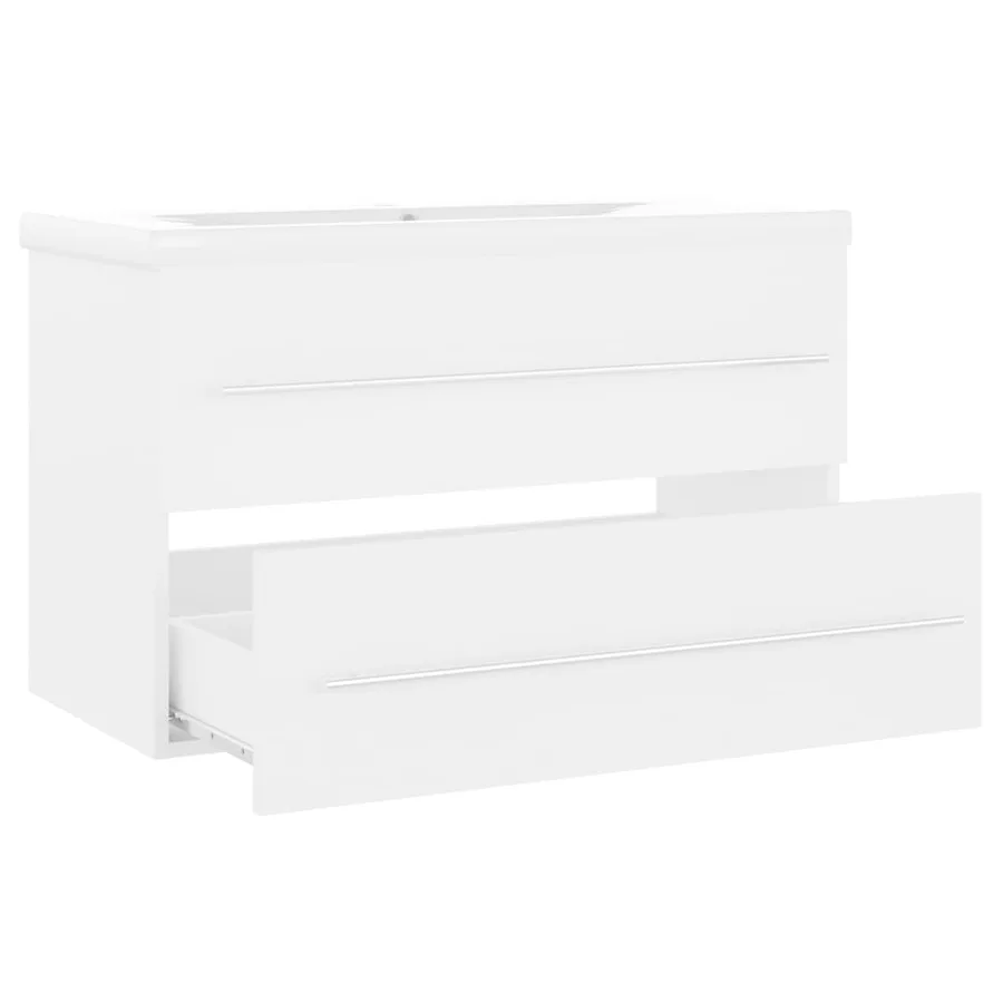 Armoire d'évier avec lavabo intégré Blanc Aggloméré - 9