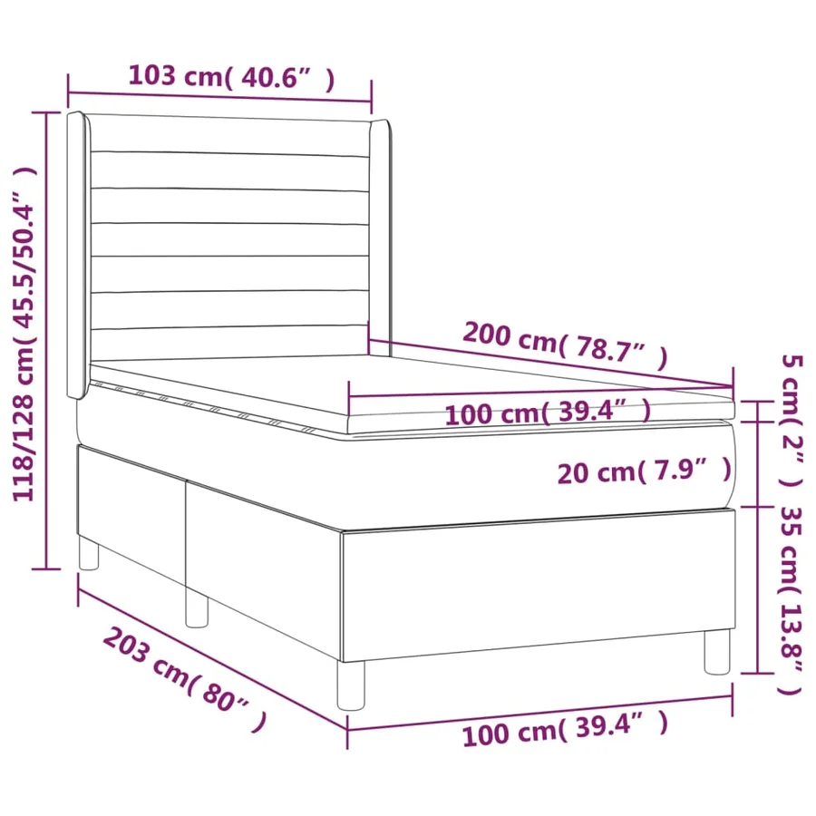 Sommier à lattes de lit avec matelas Gris foncé 100x200cm Tissu - 7