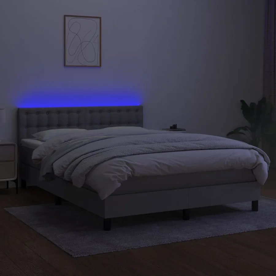 Sommier à lattes de lit et matelas et LED Gris clair 140x190 cm - 4