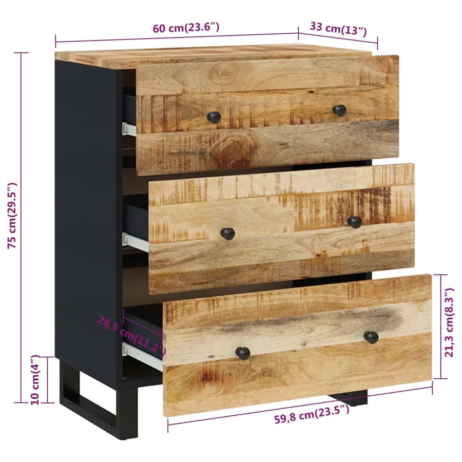 Buffet 60x33x75 cm Bois massif de manguier - 9