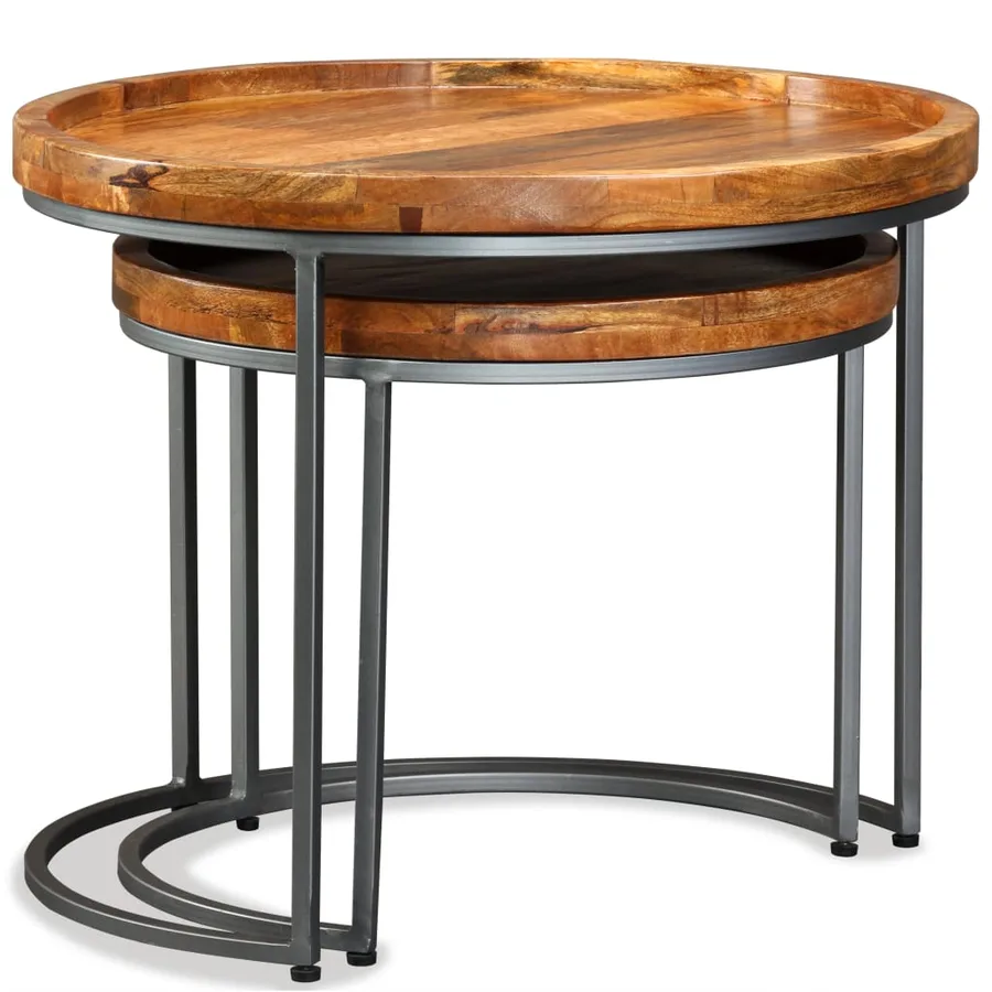 Ensemble de tables d'appoint 2 pcs Bois de manguier massif - 6