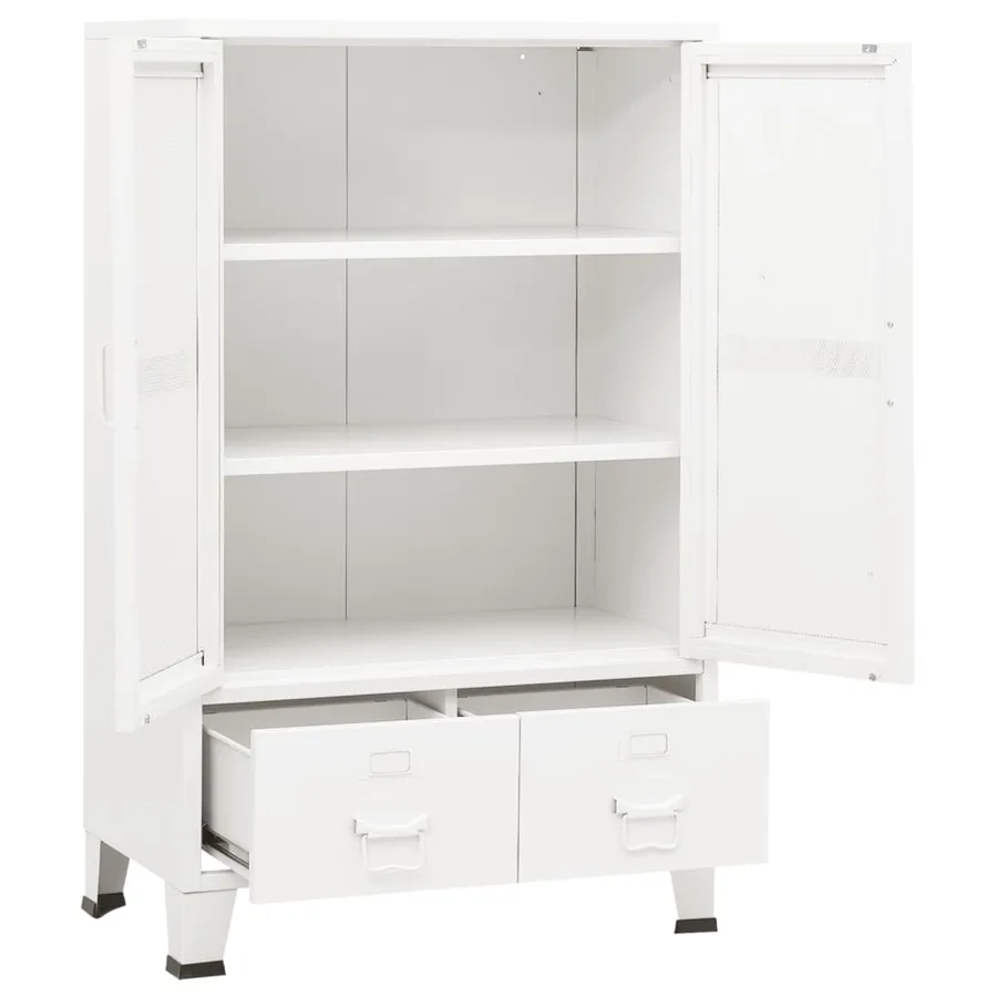 Coffre de rangement industriel Blanc 70x40x115 cm Métal - 6
