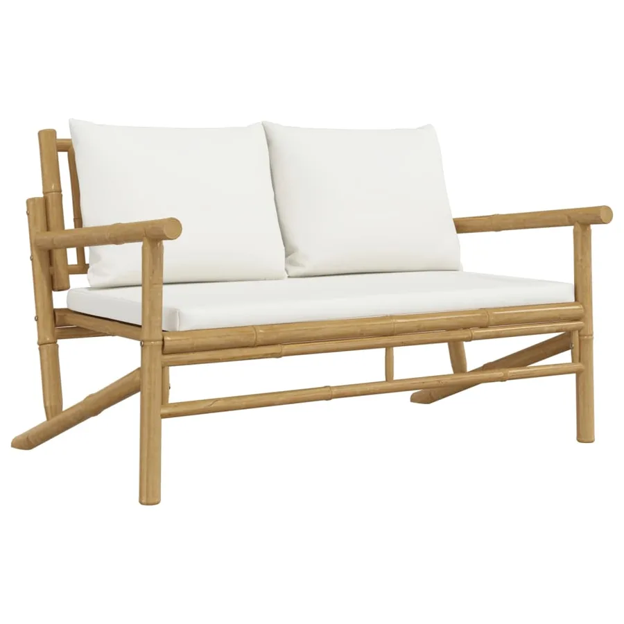 Salon de jardin 2 pcs avec coussins blanc crème bambou - 5