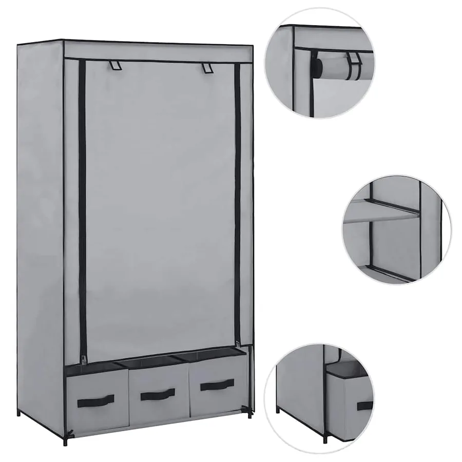 Garde-robe Gris 87 x 49 x 159 cm Tissu - 6