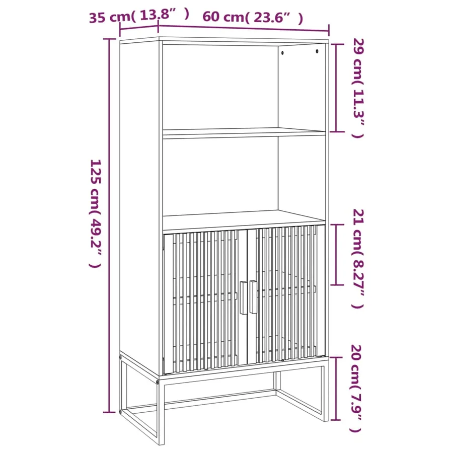 Buffet haut noir 60x35x125 cm bois d'ingénierie - 7