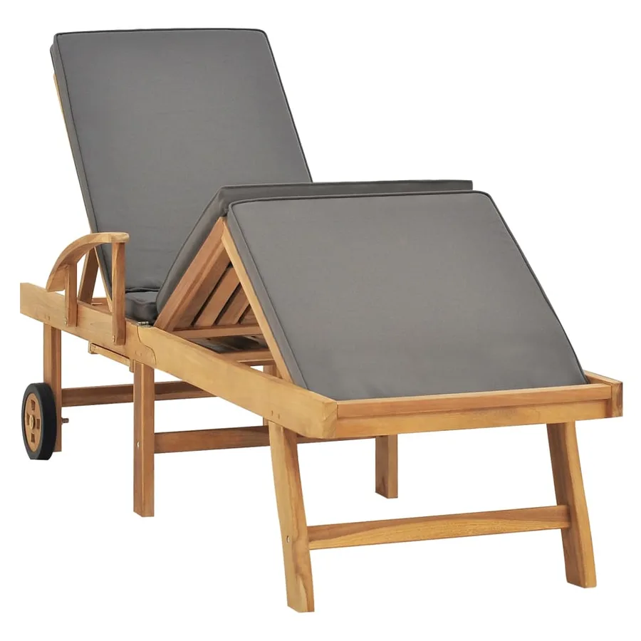 Chaise longue avec coussin Bois de teck solide Gris foncé - 2