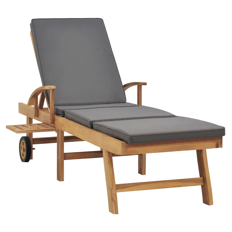 Chaise longue avec coussin Bois de teck solide Gris foncé - 3