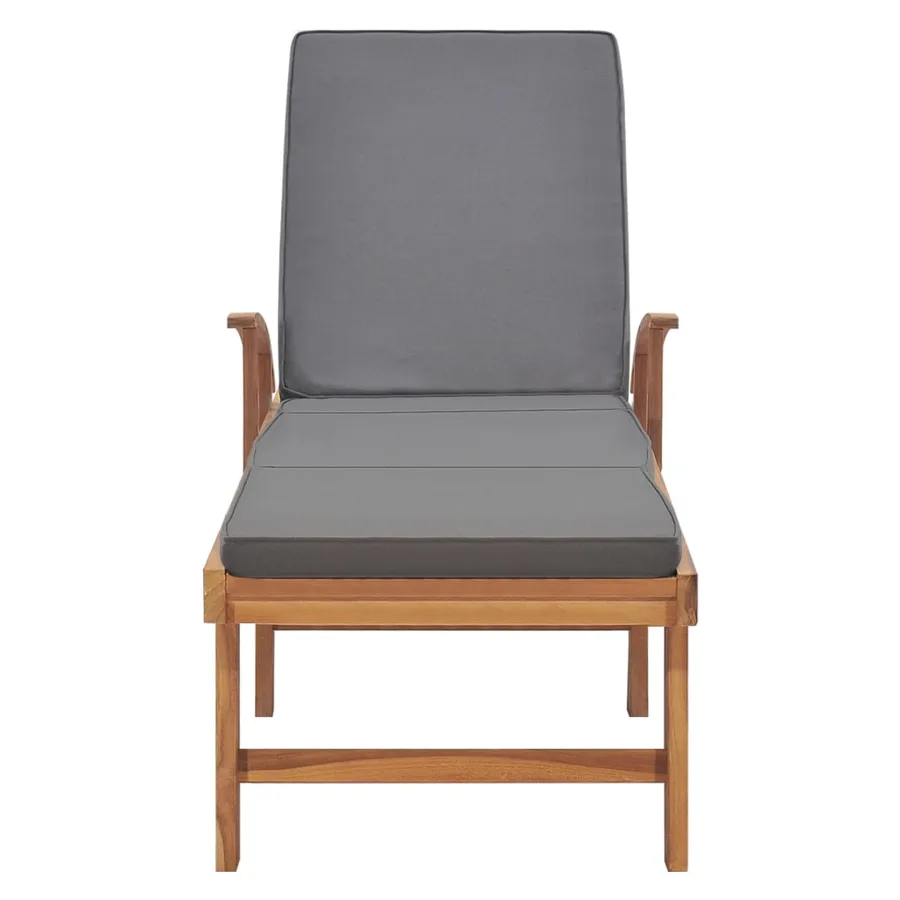 Chaise longue avec coussin Bois de teck solide Gris foncé - 4