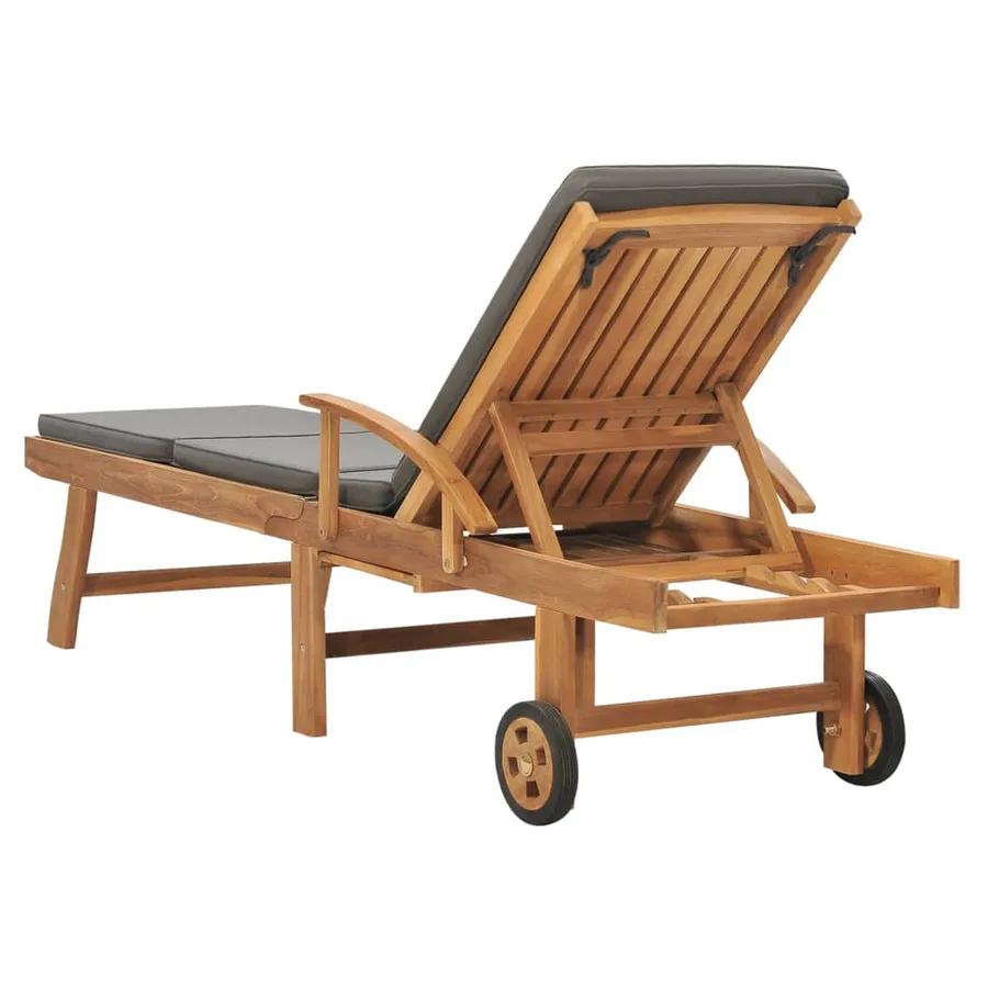 Chaise longue avec coussin Bois de teck solide Gris foncé - 5