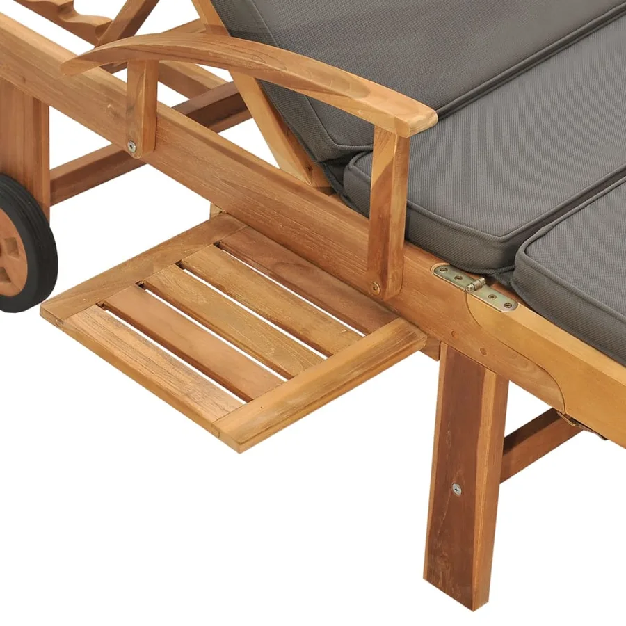 Chaise longue avec coussin Bois de teck solide Gris foncé - 7