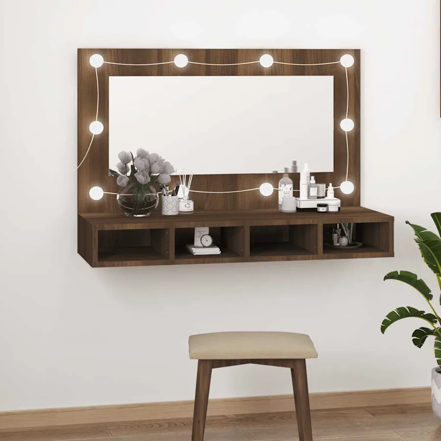 Armoire à miroir avec LED Chêne marron 90x31,5x62 cm - 12