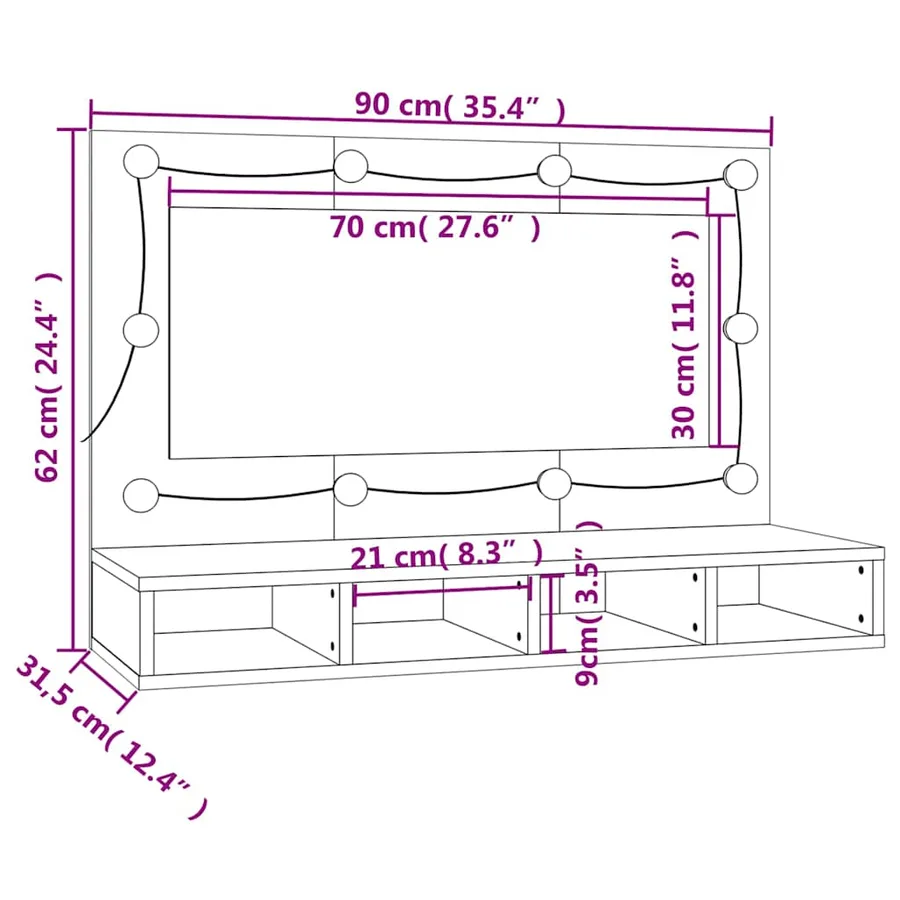 Armoire à miroir avec LED Chêne marron 90x31,5x62 cm - 14