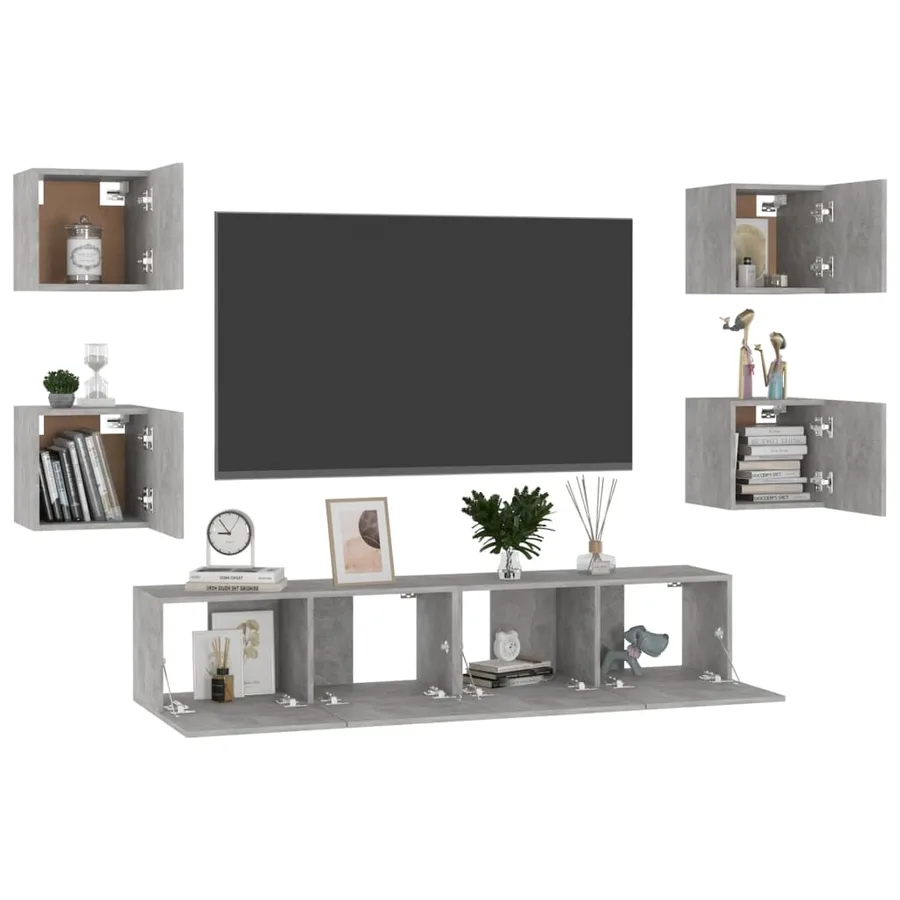 Ensemble de meubles TV 6 pcs Gris béton Bois d'ingénierie - 3