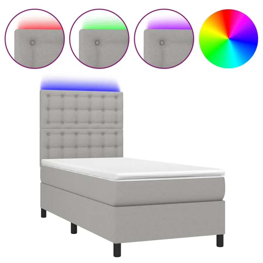 Sommier à lattes de lit et matelas et LED Gris clair 100x200 cm - 2