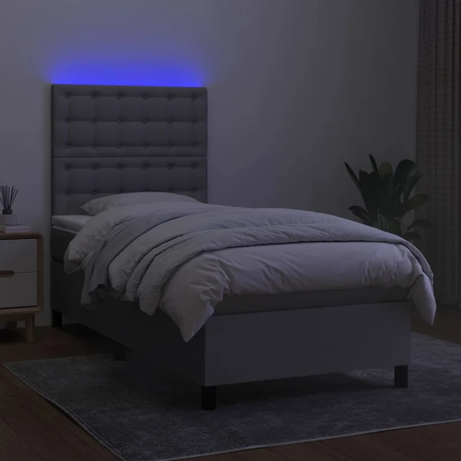 Sommier à lattes de lit et matelas et LED Gris clair 100x200 cm - 4