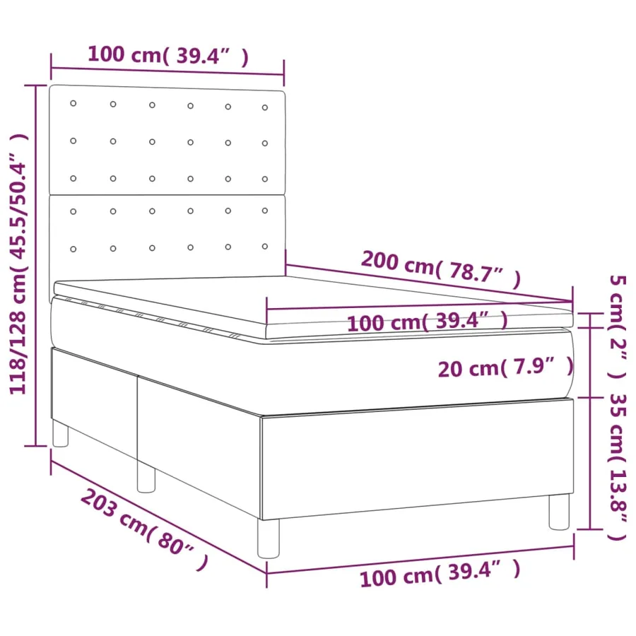 Sommier à lattes de lit et matelas et LED Gris clair 100x200 cm - 8
