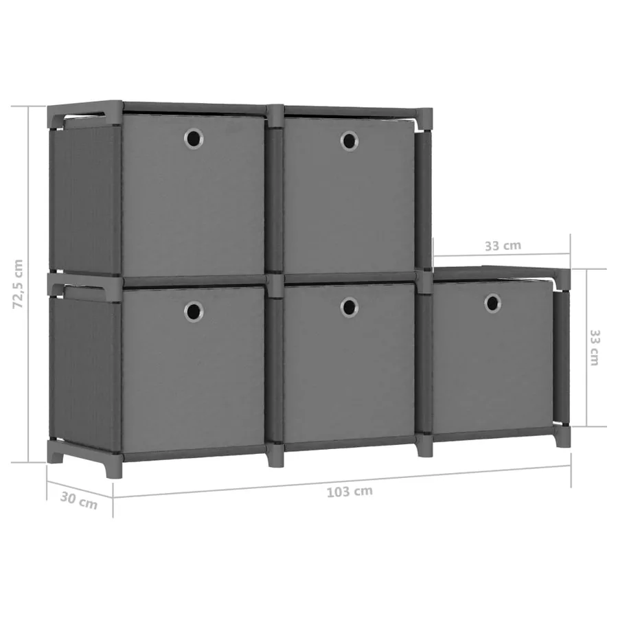 Étagère d'affichage 5 cubes et boîtes Gris 103x30x72,5 cm Tissu - 9