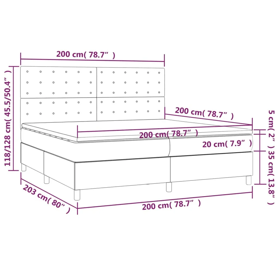 Sommier à lattes de lit avec matelas Gris clair 200x200cm Tissu - 6
