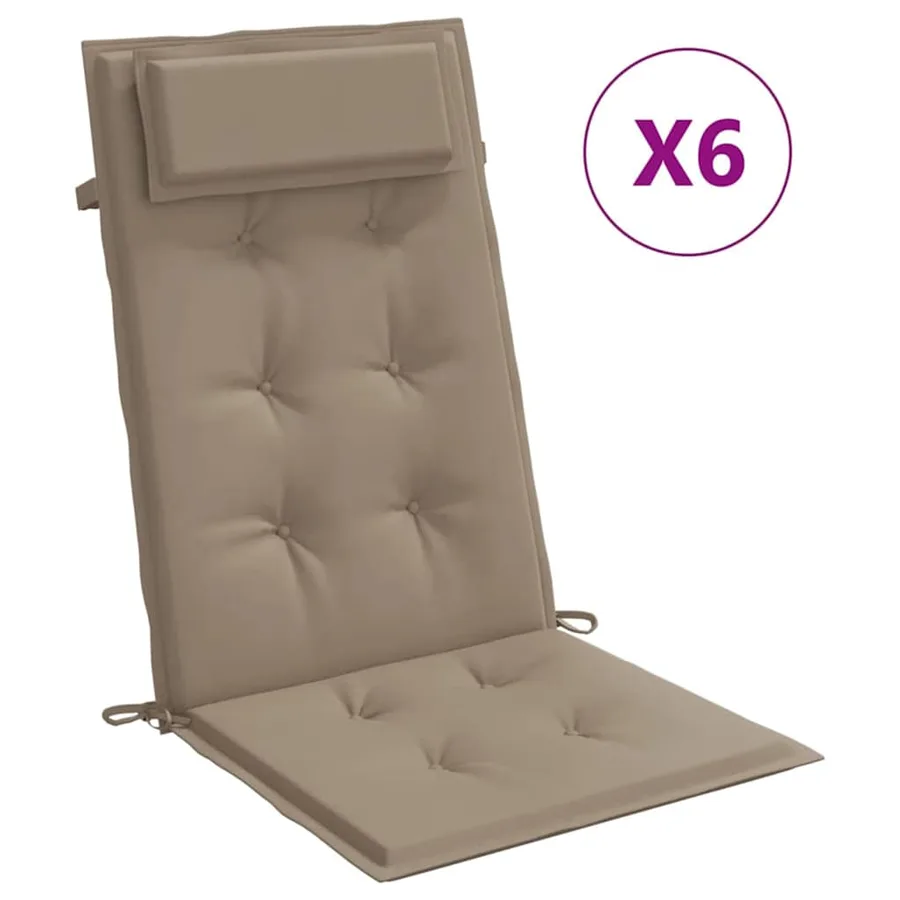 Coussins de chaise à dossier haut lot de 6 taupe tissu oxford - 2