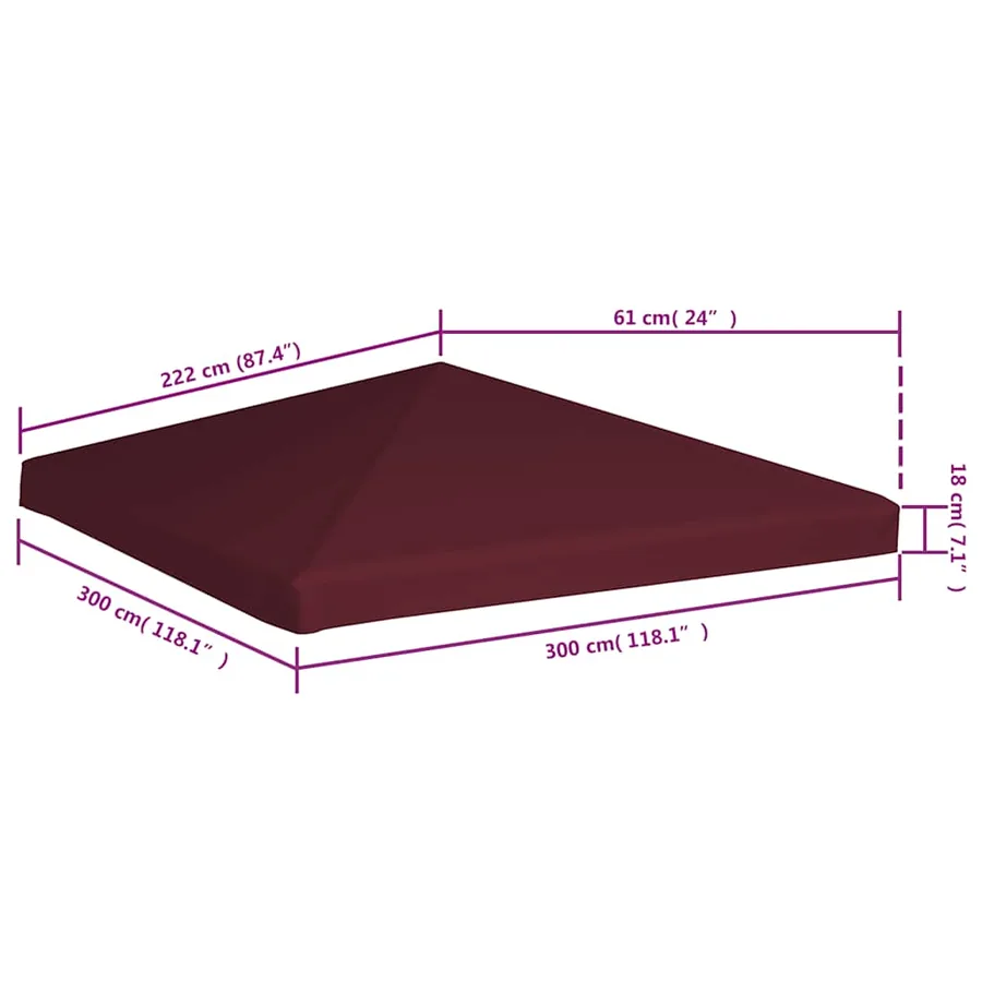 Toile supérieure de gazebo 310 g/m² 3x3 m Bordeaux - 6