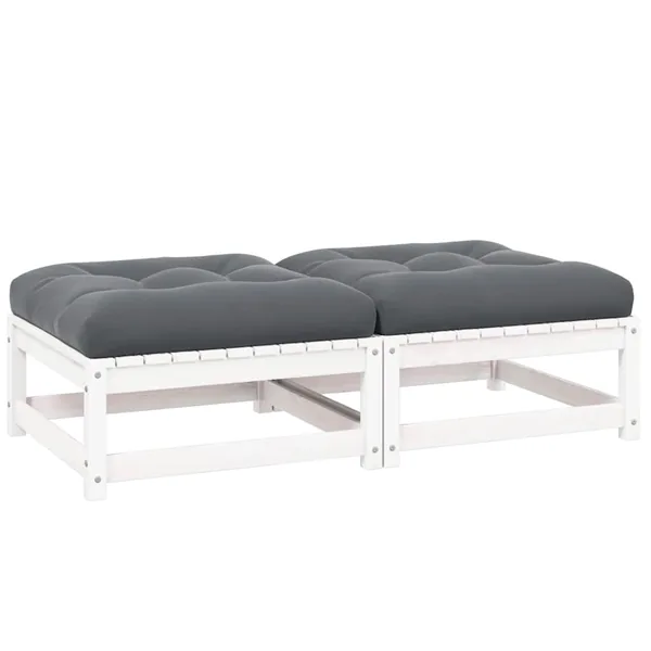 Repose-pieds de jardin avec coussins lot de 2 Blanc Bois de pin