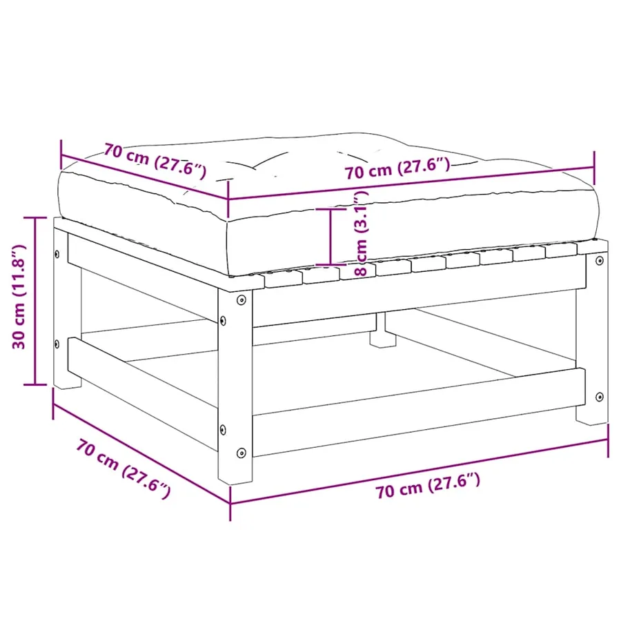 Repose-pieds de jardin avec coussins lot de 2 Blanc Bois de pin - 7