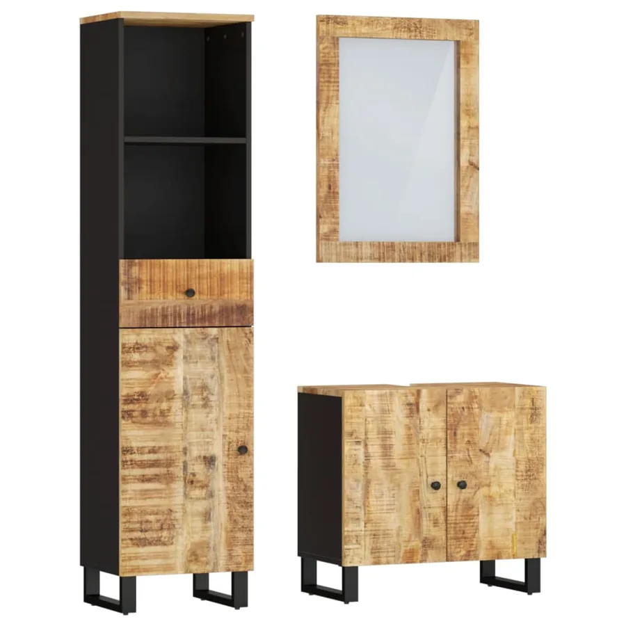 Ensemble de meubles de salle de bain 3 pcs bois manguier massif - 2