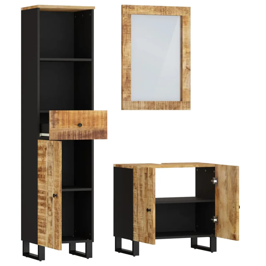 Ensemble de meubles de salle de bain 3 pcs bois manguier massif - 3