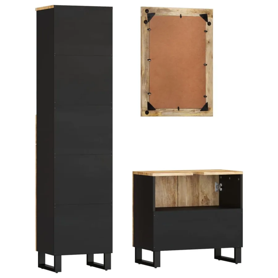 Ensemble de meubles de salle de bain 3 pcs bois manguier massif - 4