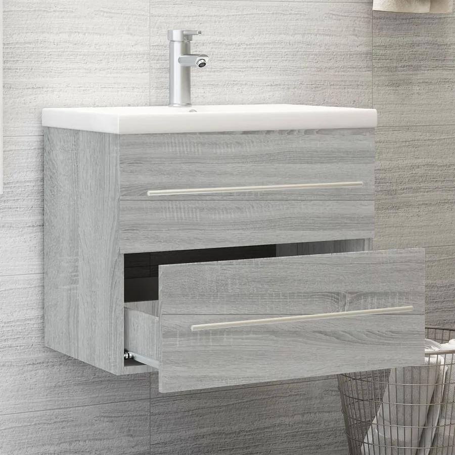 Meuble lavabo avec bassin intégré Sonoma gris Bois d'ingénierie - 3