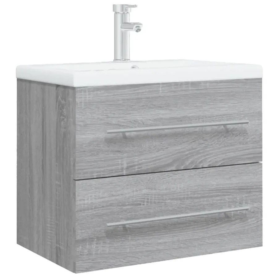 Meuble lavabo avec bassin intégré Sonoma gris Bois d'ingénierie - 4