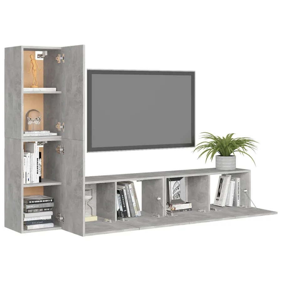 Ensemble de meubles TV 4 pcs Gris béton Bois d'ingénierie - 3