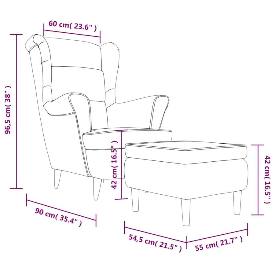 Fauteuil à oreilles avec tabouret bordeaux velours - 10