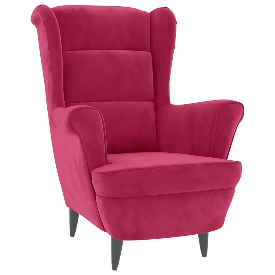 Fauteuil à oreilles avec tabouret bordeaux velours - 3