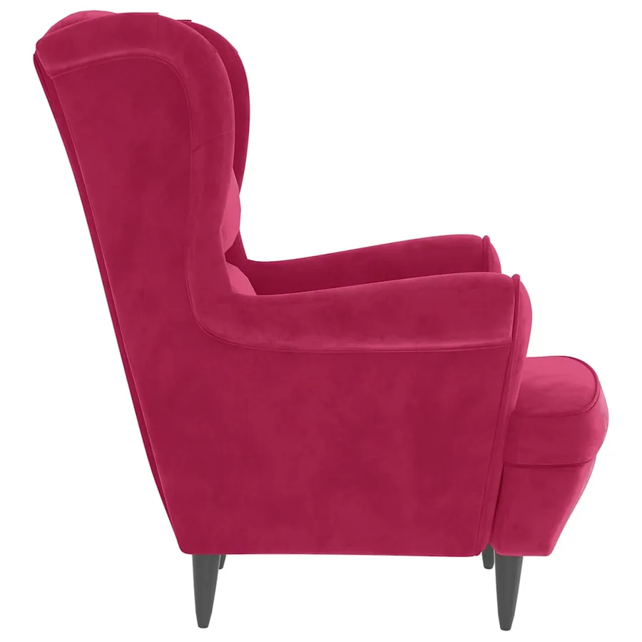 Fauteuil à oreilles avec tabouret bordeaux velours - 5