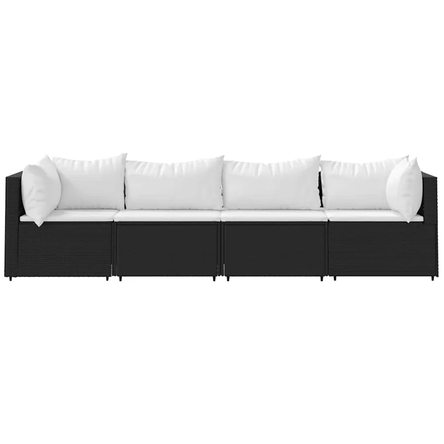 Salon de jardin 4 pcs avec coussins Noir Résine tressée - 3