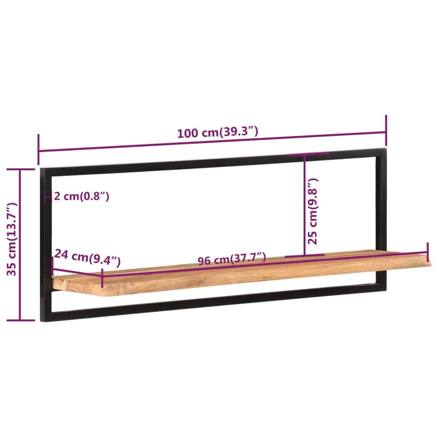 Étagères murales 2 pcs 100x24x35 cm Bois d'acacia et acier - 7