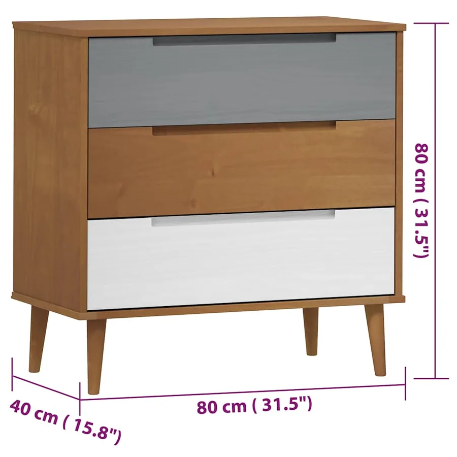 Commode MOLDE Marron 80x40x80 cm Bois de pin solide - 8