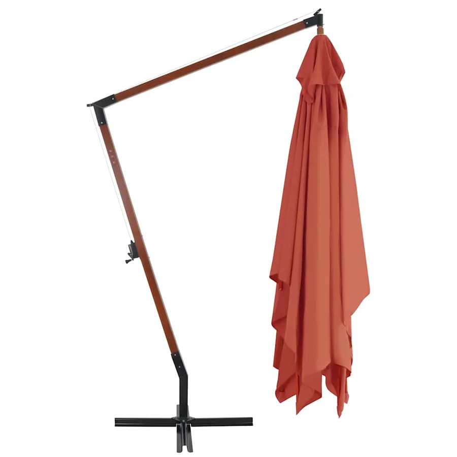 Parasol de jardin en porte-à-faux avec mât en bois terre cuite - 3
