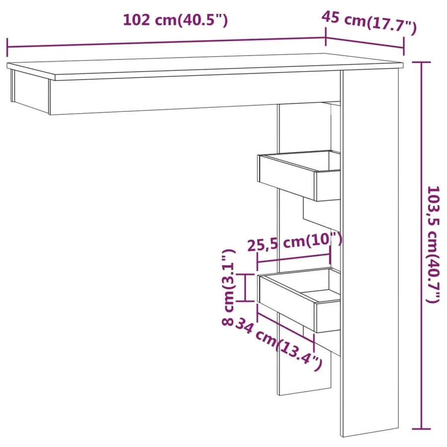 Table bar murale Chêne Sonoma 102x45x103,5 cm Bois d'ingénierie - 9