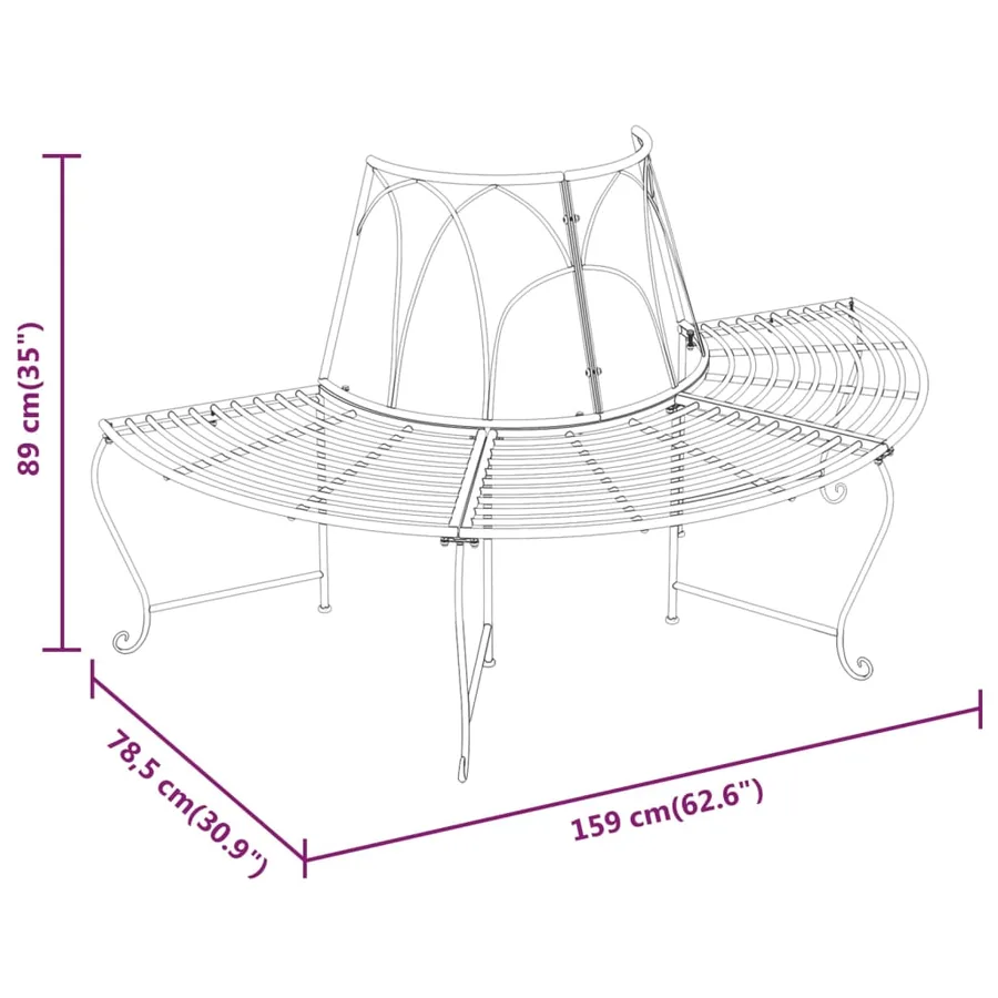 Banc demi-circulaire tour d'arbre Ø159 cm Noir Acier - 6