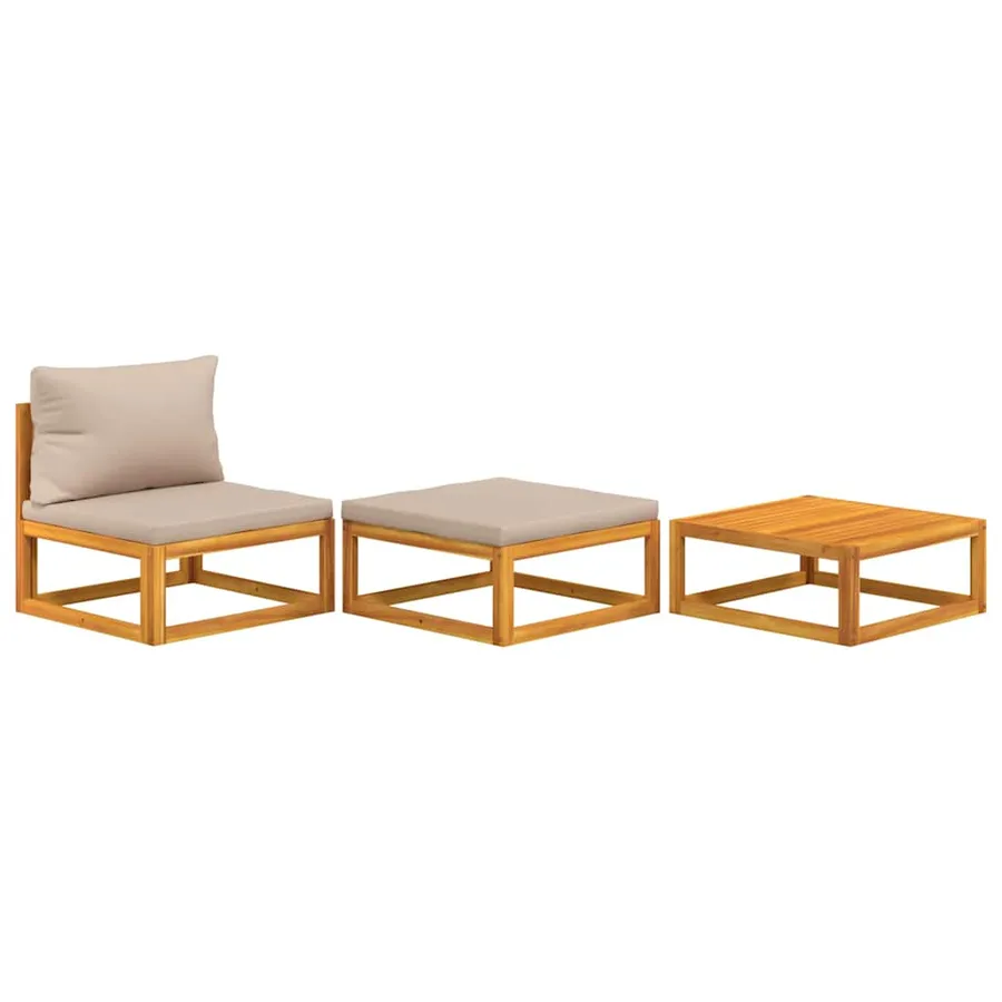 Salon de jardin 3 pcs avec coussins bois massif d'acacia - 2
