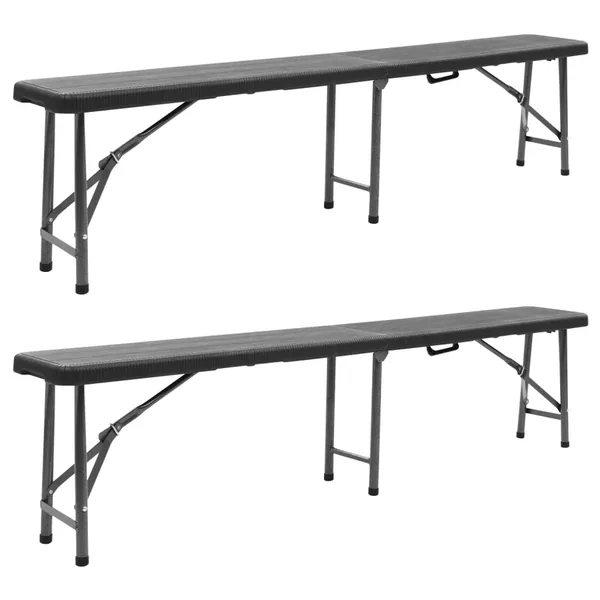 Bancs de jardin pliables lot de 2 180 cm PEHD Noir