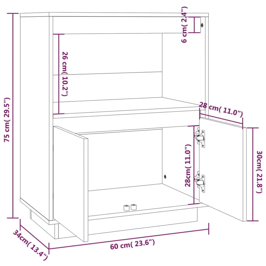 Buffet Blanc 60x34x75 cm Bois massif de pin - 9