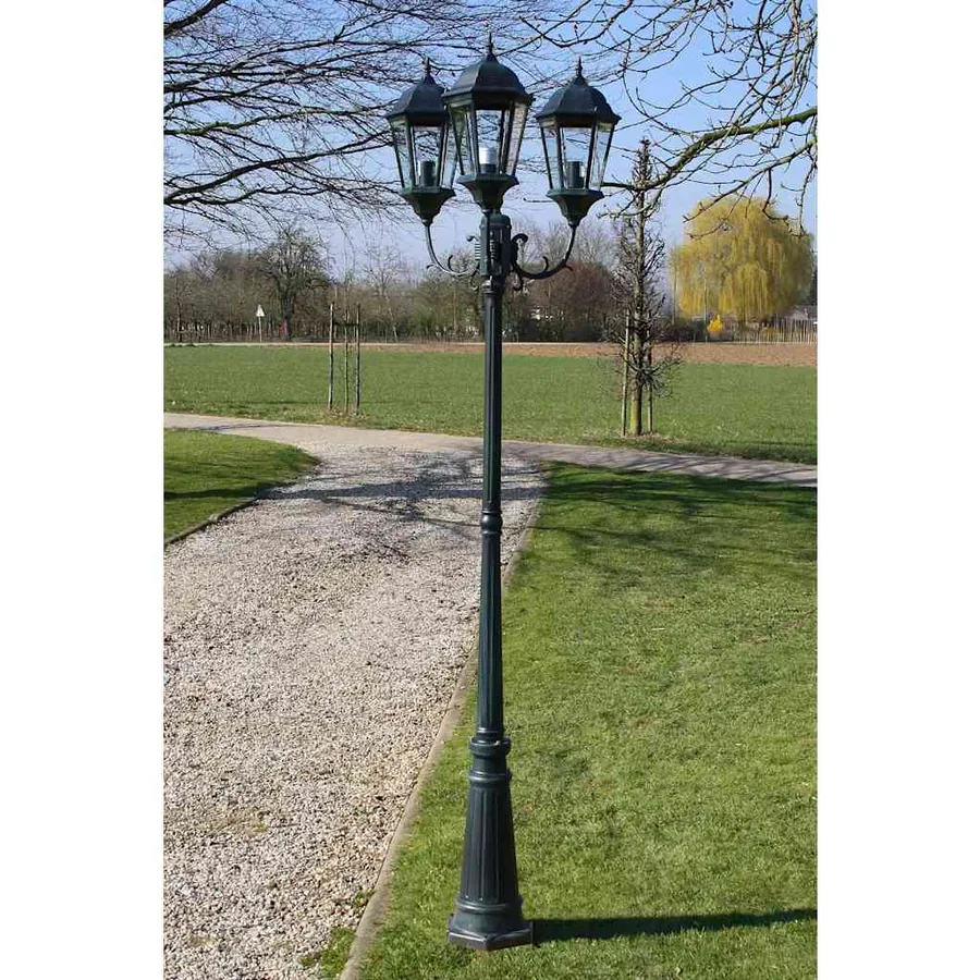 Lampadaire de jardin 3 bras 230 cm Vert foncé/Noir Aluminium