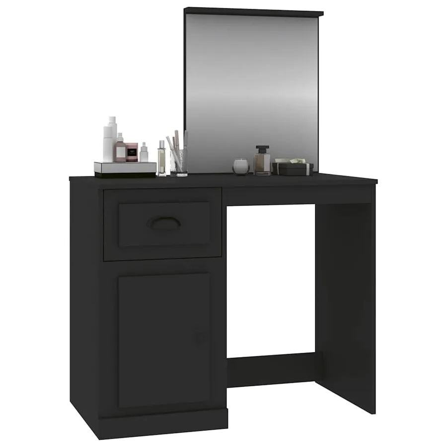 Coiffeuse avec miroir noir 90x50x132,5 cm bois d'ingénierie - 4