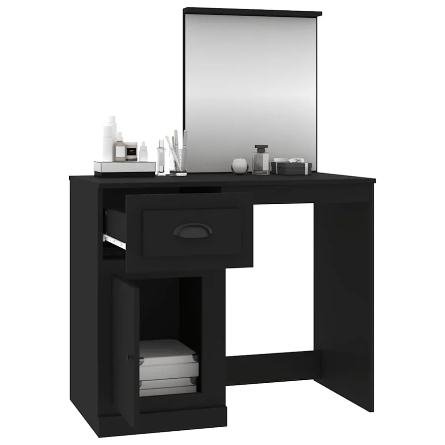 Coiffeuse avec miroir noir 90x50x132,5 cm bois d'ingénierie - 5