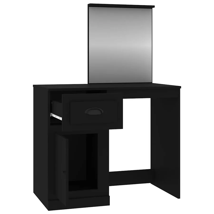 Coiffeuse avec miroir noir 90x50x132,5 cm bois d'ingénierie - 7